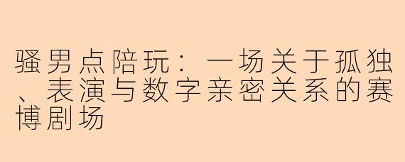 骚男点陪玩：一场关于孤独、表演与数字亲密关系的赛博剧场