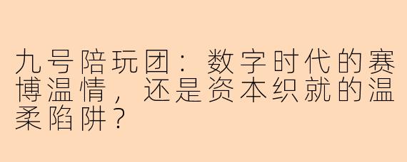九号陪玩团：数字时代的赛博温情，还是资本织就的温柔陷阱？
