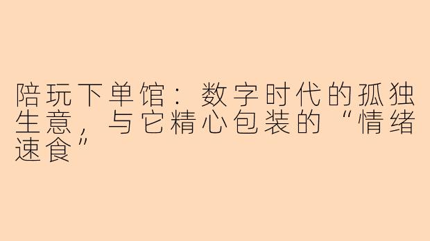 陪玩下单馆：数字时代的孤独生意，与它精心包装的“情绪速食”