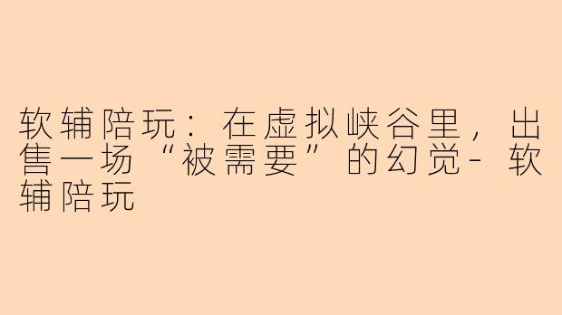 软辅陪玩:在虚拟峡谷里,出售一场“被需要”的幻觉-软辅陪玩