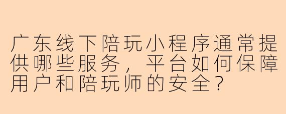广东线下陪玩小程序通常提供哪些服务，平台如何保障用户和陪玩师的安全？