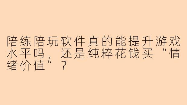陪练陪玩软件真的能提升游戏水平吗,还是纯粹花钱买“情绪价值”?
