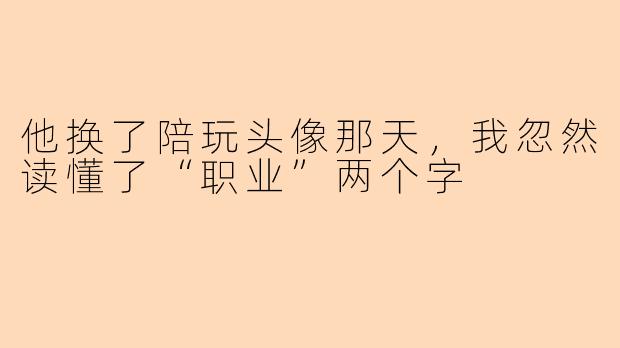他换了陪玩头像那天,我忽然读懂了“职业”两个字