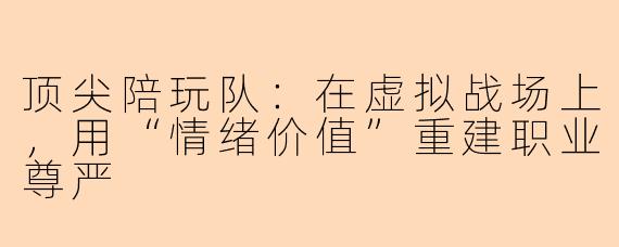顶尖陪玩队:在虚拟战场上,用“情绪价值”重建职业尊严