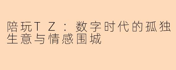 陪玩TZ:数字时代的孤独生意与情感围城