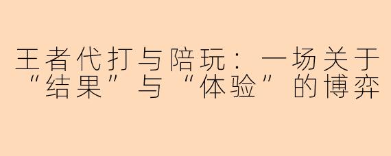 王者代打与陪玩:一场关于“结果”与“体验”的博弈
