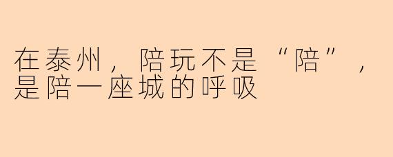 在泰州，陪玩不是“陪”，是陪一座城的呼吸