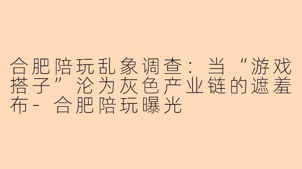合肥陪玩乱象调查：当“游戏搭子”沦为灰色产业链的遮羞布-合肥陪玩曝光