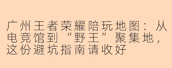 广州王者荣耀陪玩地图:从电竞馆到“野王”聚集地,这份避坑指南请收好
