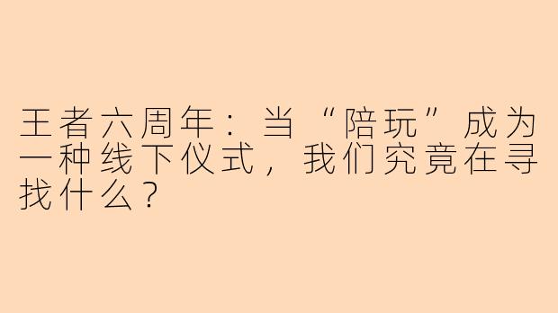 王者六周年:当“陪玩”成为一种线下仪式,我们究竟在寻找什么?