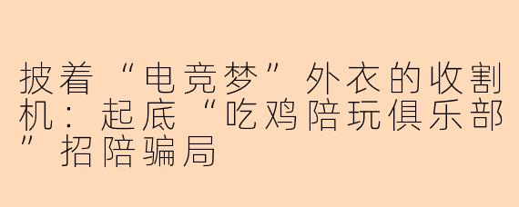 披着“电竞梦”外衣的收割机:起底“吃鸡陪玩俱乐部”招陪骗局