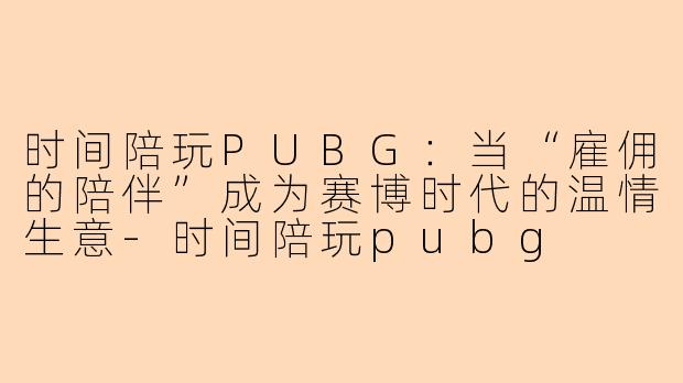 时间陪玩PUBG:当“雇佣的陪伴”成为赛博时代的温情生意-时间陪玩pubg