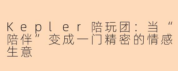 Kepler陪玩团:当“陪伴”变成一门精密的情感生意
